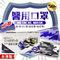 永猷〞MD雙鋼印 醫療用口罩 (未滅菌)迷彩款 迷酷黑 / 晴空藍 / 荒野綠 50入盒裝