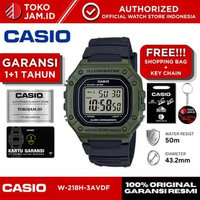 Jam Tangan Casio Pria W-218H-3AVDF Original Digital Army Green Sport Resin LED Alarm Stopwatch WR 50