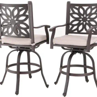 Cast Aluminum Patio Bar Chairs Set of 2 Bar Height Swivel Outdoor Bar Stools Chairs, Counter Height Outdoor Stools Chairs
