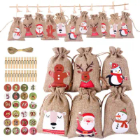 24Pcs Christmas Advent Calendar Gift Bags Merry Christmas Decor For DIY Paper Clips Stickers Cristmas Ornament Xmas Navidad