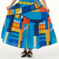 XITAO Striped Print Pattern Skirt Fashion Elastic Waist Goddess Fan Casual Style Minority 2024 Summer Skirt WMD5493