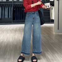 Seluar Jeans Tencel Saiz Besar, Lurus dan Nipis, Untuk Wanita, Longgar dan Pelangsingan, Potongan, S