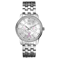GUESS 粉紅氣泡雙環晶鑽淑女腕錶-銀X粉紅-W0032L1