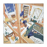 【Hermes 愛馬仕】Mystere au 24 90 手工捲邊斜紋真絲方巾(駝/綠/白)