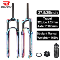 Bolany Rainbow 26/27.5/ 29er Supension Air Inch vacuum plating MTB Bike Fork Aluminum alloy 120mm For A Bicycle Accessories