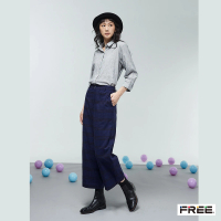 【FREE】格線紋口袋九分寬褲(暗藍)