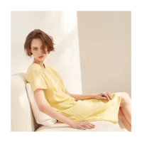 【Diffa】黃色棉麻短袖連身洋裝-女