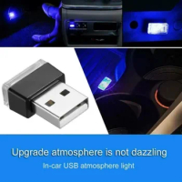 2 PCS Mini USB Car Light LED Modeling Ambient Light Neon Interior Lamp Car Jewelry Mood Atmosphere Ambient Wireless Blue 7 Color