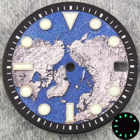 28.5mm NH35 watch dial for DIY customization logo modified diver's earth surface with green luminous mechanical watch parts face