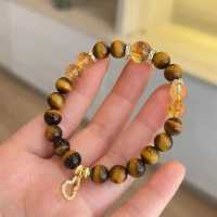 Vòng Tay Chuỗi Mắt Hổ Tiger's Eye 8ly, Thạch Anh Vàng Citrine Asai 8ly & 10ly Tự Nhiên Mix Charm – S