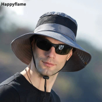 Hot Men's Panama Hat Outdoor UV-proof Breathable Bucket Hat Wide Brim Hat Summer Hiking Anti-UV Sun Hat Fisherman Hat Cowboy Cap