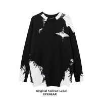 DSASRV áo khoác mùa đông áo sweater áo len mùa đông Mỹ r màu tương phản rách lỗ Áo Len Hip-hop lỏng 