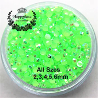 All Sizes 2,3,4,5,6mm Resin Rhinestone 14 Facets Flatback Jelly Bright Geen AB Decoration for Phones Bags Shoes Nails DIY