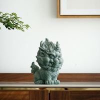 新中式家居客廳辦公招財石獅子博古架擺件創意手工茶幾桌面飾品