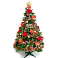 摩達客 台製5尺(150cm)豪華裝飾綠聖誕樹(飾品組-紅金色系)(不含燈)