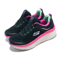 【SKECHERS】休閒鞋 D Lux Walker 微增高 女鞋 健走 記憶型泡棉鞋墊 緹花網布 透氣 藍 粉(149023NVMT)