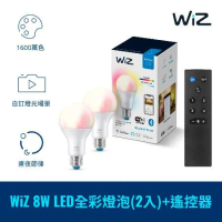 Philips 飛利浦 Wi-Fi WiZ 智慧照明 全彩燈泡2入+搖控器 (PW04N+PW006)
