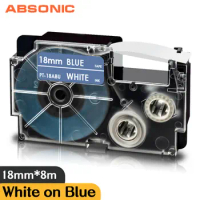 XR-18ABU White on Blue Label Tape Replacement Casio Label Maker 18mm*8m Ribbon Printer for Casio KL 750B 8200 8800 Typewriter