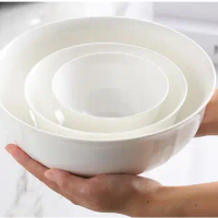 9 Inch, White Bone China, Big Ceramic Serving Bowl for Rice &amp; Fish &amp; Salad, Delicate Container for Food, for Buffet and Dinner