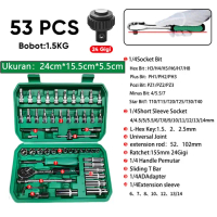ISKU Kunci Shock Set Kunci Mata Sok 53 PCS Set Socket 1/4 \ Full tools - 53pcs/24gigi"