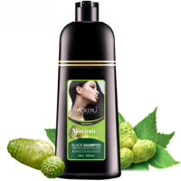 1Pc Mokeru Herbish Noni Fruit Natural Gray Hair Coloring Shampoo Organic Permanent Black Hair Dye Shampoo For Women White Hair