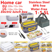 2in1 BPA Free Home Car Electric Lunch Box Stainless Steel Food Heated Warmer Container Home Heater Bento Box Set 12/24V 110/220V