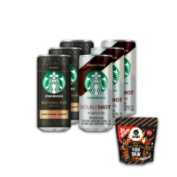 【STARBUCKS 星巴克】派克市場黑咖啡/特濃咖啡拿鐵200mlx6瓶+嗆辣鹹蛋黃魚皮1袋