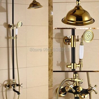 Black Gold Brass Bathroom Rain Shower Faucet Bath Shower Mixer Tap 8"Rainfall Head Shower Set System Bathtub Faucet Wall Mounte