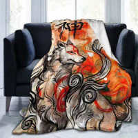Okami Amaterasu Ultra-Soft Micro Flannel Blanket Japanese Fox Throw Blanket for Couch Sofa Bed Living Room Animal Themed Blanket