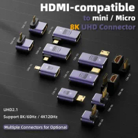 90 Degree Angled UHD Extension Converter Adapter Mini /Micro HDMI Male to HD 2.1 Female Support 8K 60hz HDTV