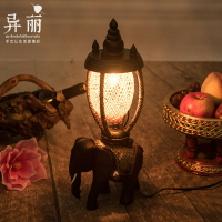 泰國實木大象臺燈 東南亞美式鄉村 創意個性復古溫馨臥室床頭燈飾