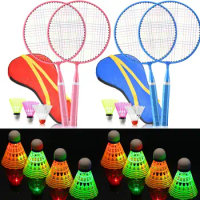Children Kid Shuttlecocks Sports Nylon Alloy Badminton Racquet Set with 8 LED Badminton Birdie
