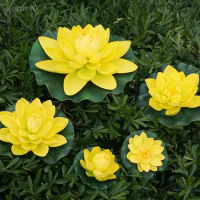 Artificial Yellow Lotus leaf ponds fake flowers Water Lily Floating Pool home garden Plants Wedding table decoration D24