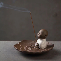 Creative ceramic incense stick little monk incense burner lotus thread incense figure incense stick seat indoor room incense bur