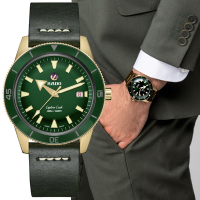 Rado 雷達表 Captain Cook 庫克船長 青銅 復刻機械錶 42mm 綠 皮錶帶 R05 R32504315