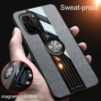 For POCO F3 5G Case Ring Holder Fabric Hard Cover Soft Frame Cloth Texture Phone Case For Xiaomi POCO F3 GT