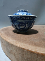 日本回流瓷器古董明治時期老青花蓋碗茶碗，畫工發色漂亮，全品無