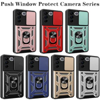 For Vivo V27 Pro 5G V2230 Case Slide Push Window Camera Lens Protect Ring Kicstand Capa For Vivo V27 Pro 5G V2230 V2231 Cover