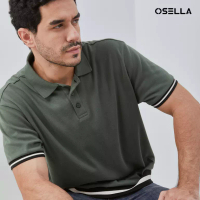 Osella [NEW] Osella Ronan Solid Polo With Contrast Stripe Rib In Dark Green 2021500973 | Polo Shirt 