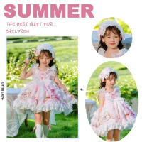 Đầm công chúa Lolita cho bé gái, không tay, in hình gấu hồng, đầm Lolita dễ thương cho trẻ em, đầm v