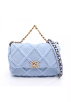 Chanel Pre-Loved Chanel 19 Dizeneuf chain shoulder bag cotton jersey Light blue Combination metal fi
