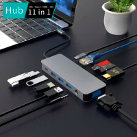 11 IN 1 Aluminium HUB USB C Charging Adapter HDMI 4K for iPad 12.9 11 Air4 10.9 Macbook Pro Air