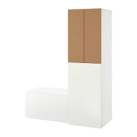 SMÅSTAD 附外拉式底座衣櫃, 白色 軟木/附儲物空間的長凳, 150x57x196 公分