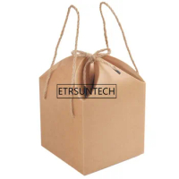 Kraft Paper Gift Box With Handle Portable Nut Snacks Biscuits Food Packaing Box 14.5*14.5*20cm 120pcs