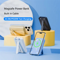 10000mAh Magnetic Wireless Charger Power Bank with Cable Stand for iPhone 15 Samsung Huawei Xiaomi 22.5W Fast Charging Powerbank