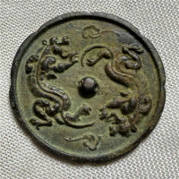 Bronze handicrafts Han Dynasty green rust bronze mirror Shuanglong slurry mellow
