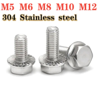 304 Stainless Steel M5 M6 M8 M10 M12 Metric Thread GB5787 Hexagonal Serrated Protruding Head Screw Hexagonal Washer Head Bolt