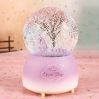 夢幻水晶球櫻花飄雪八音盒下雪水晶球擺件送閨蜜情侶女生生日禮物