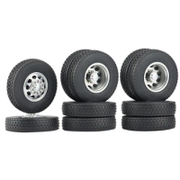 6PCS Metal Front &amp; Rear Wheel Hub Rubber Tire Complete Set For 1/14 Tamiya RC Trailer Tractor Truck Car
