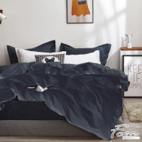 FOCA純真年代-黑 加大-韓風設計100%精梳純棉三件式薄枕套床包組